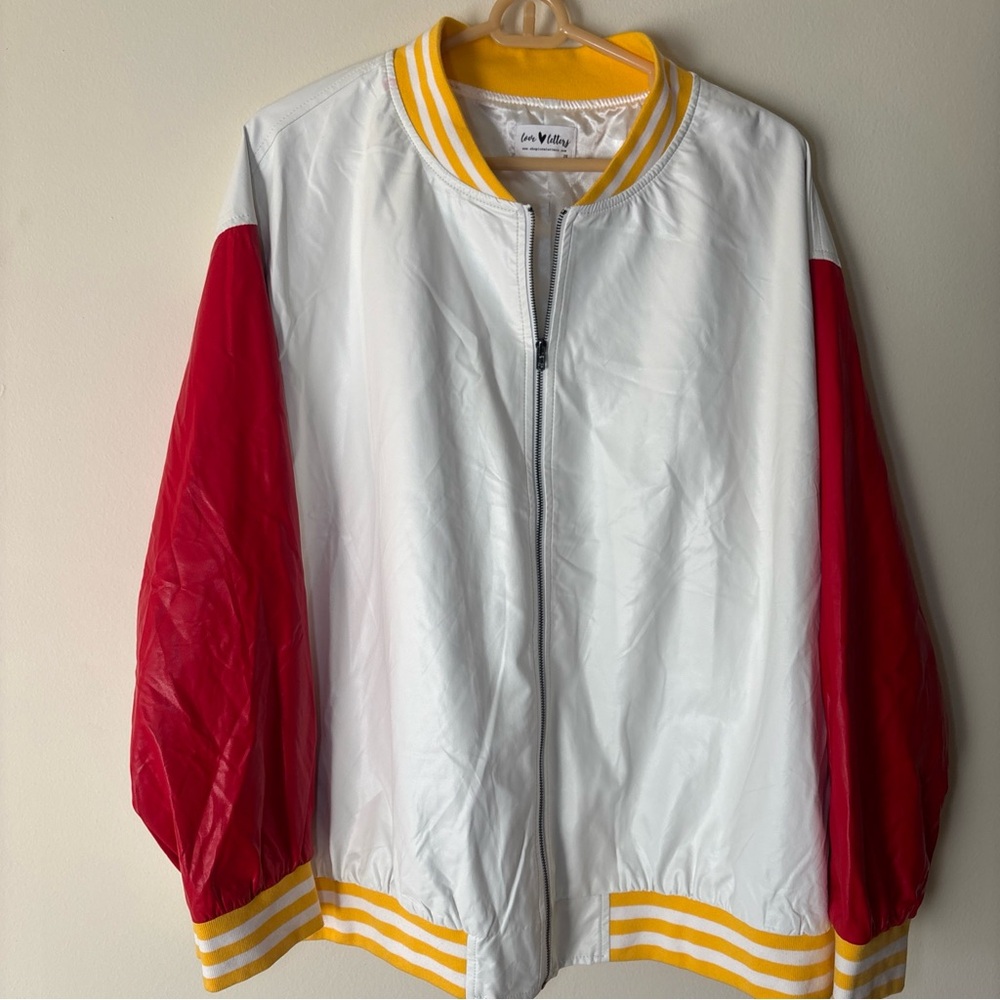 White and Red Kansas City Varsity Jacket with Yellow Accents - Picture 5 of 6